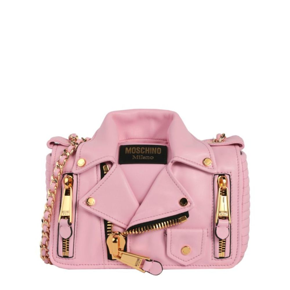 Moschino Biker Leather Shoulder Bag Pink Womens - Picture 3 of 5